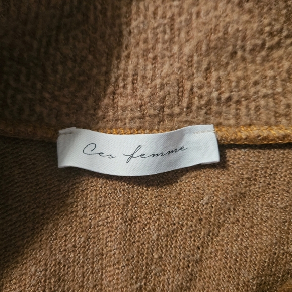 Womens Green & Tan Fleece Colorblock Mockneck Sweater Sz M Equestrian Preppy - Picture 6 of 6